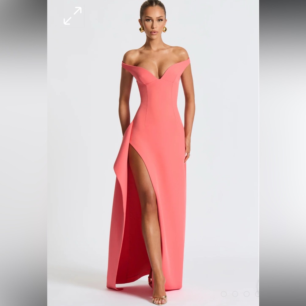 Elegant Coral Off-Shoulder Evening Gown